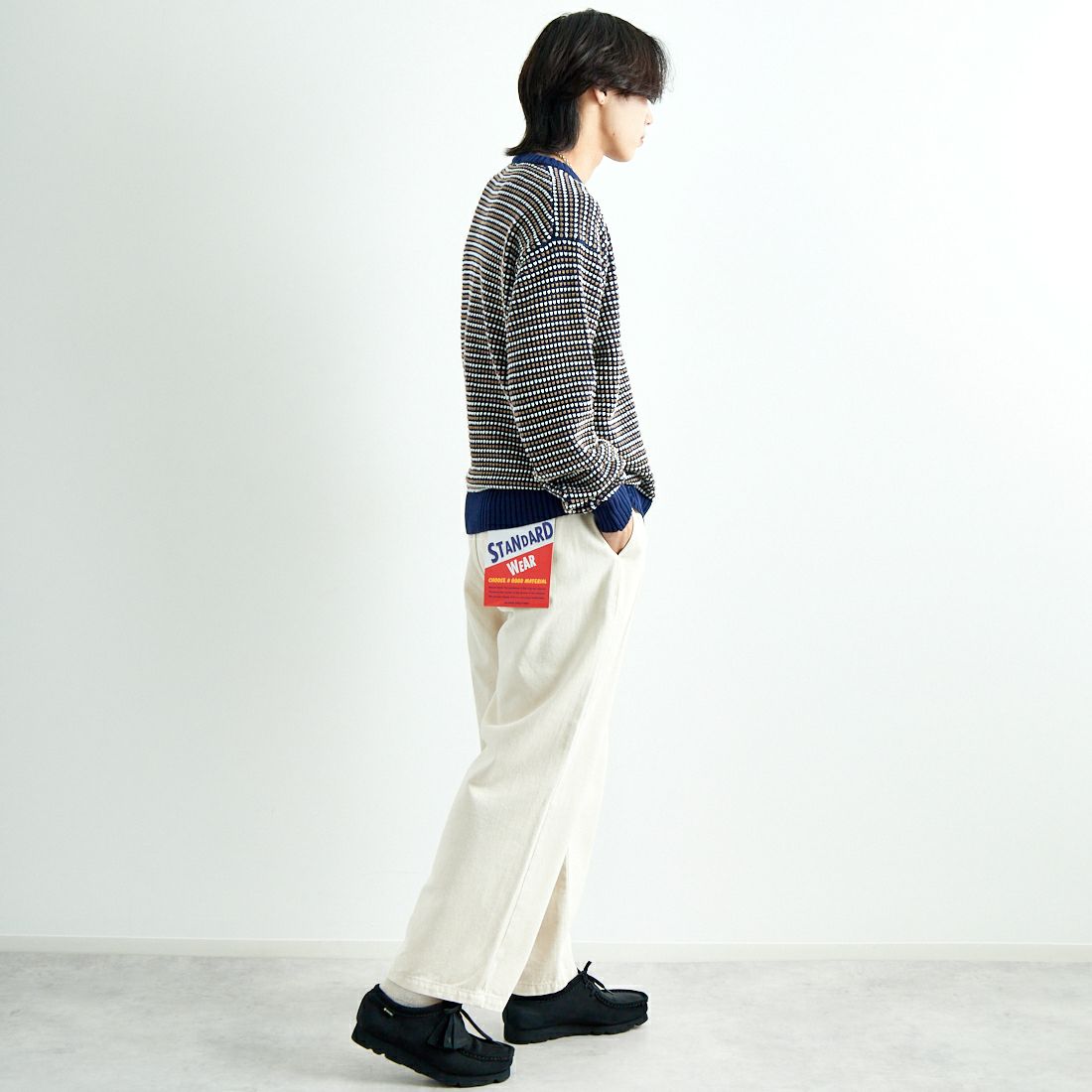 Noir Fabrik [ヌワールファブリック] ポップコーン編み クルーネックニット [NF-244-093] NVY &&モデル身長：179cm 着用サイズ：M&&