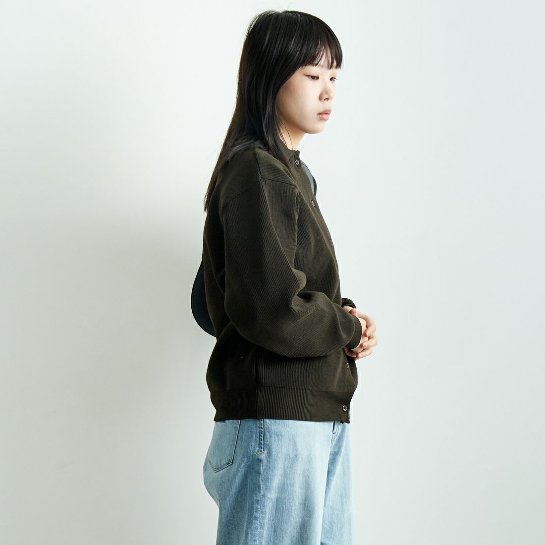 Jf Ready Made [ジェイエフレディメイド] ニットシャツ [724807] BROWN &&モデル身長：167cm 着用サイズ：F&&