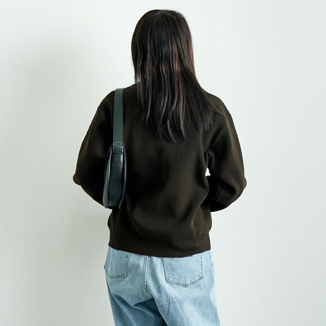 Jf Ready Made [ジェイエフレディメイド] ニットシャツ [724807] BROWN &&モデル身長：167cm 着用サイズ：F&&