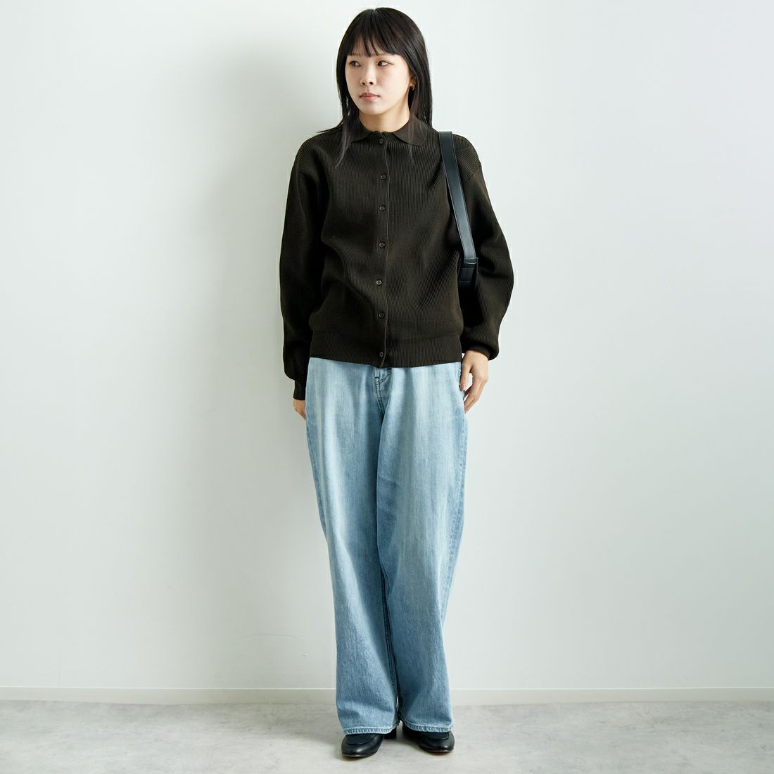 Jf Ready Made [ジェイエフレディメイド] ニットシャツ [724807] BROWN &&モデル身長：167cm 着用サイズ：F&&