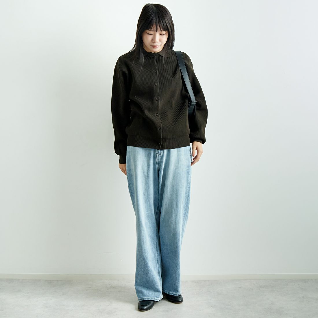 Jf Ready Made [ジェイエフレディメイド] ニットシャツ [724807] BROWN &&モデル身長：167cm 着用サイズ：F&&