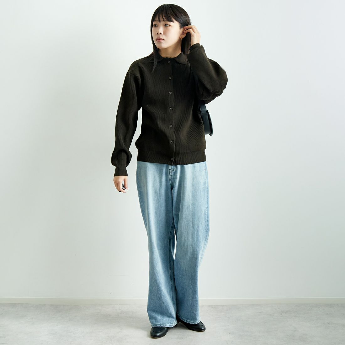 Jf Ready Made [ジェイエフレディメイド] ニットシャツ [724807] BROWN &&モデル身長：167cm 着用サイズ：F&&