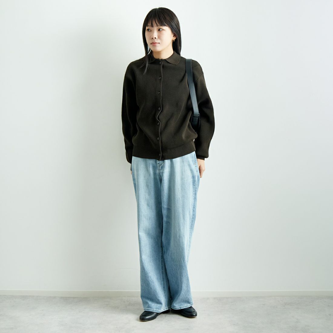 Jf Ready Made [ジェイエフレディメイド] ニットシャツ [724807] BROWN &&モデル身長：167cm 着用サイズ：F&&