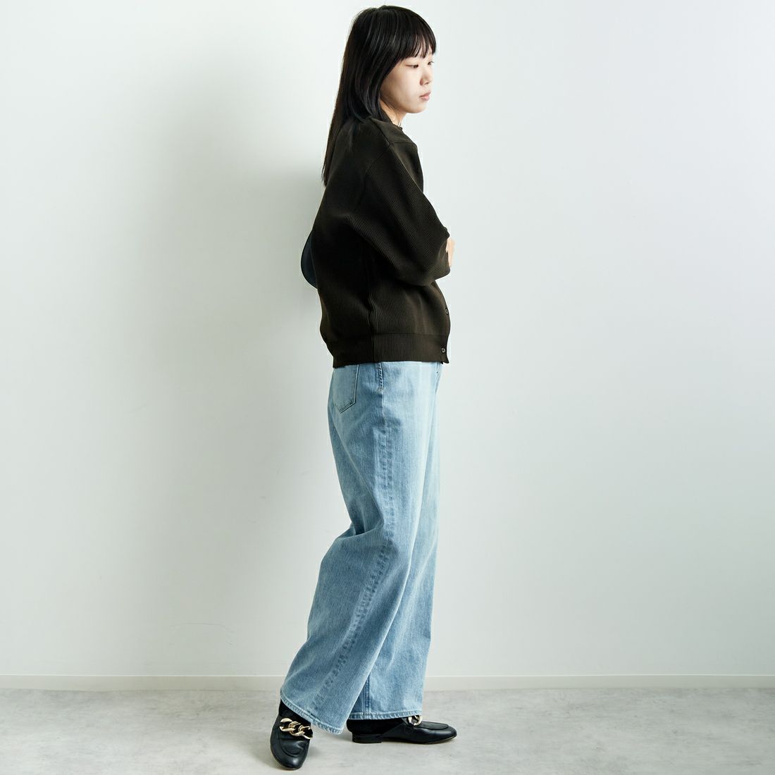 Jf Ready Made [ジェイエフレディメイド] ニットシャツ [724807] BROWN &&モデル身長：167cm 着用サイズ：F&&