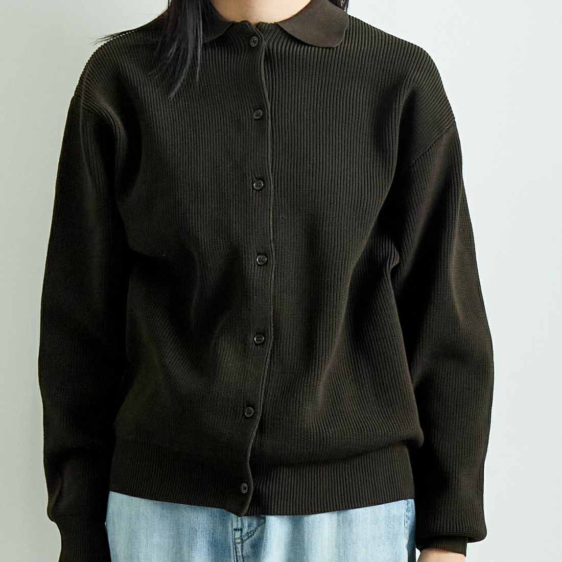 Jf Ready Made [ジェイエフレディメイド] ニットシャツ [724807] BROWN &&モデル身長：167cm 着用サイズ：F&&