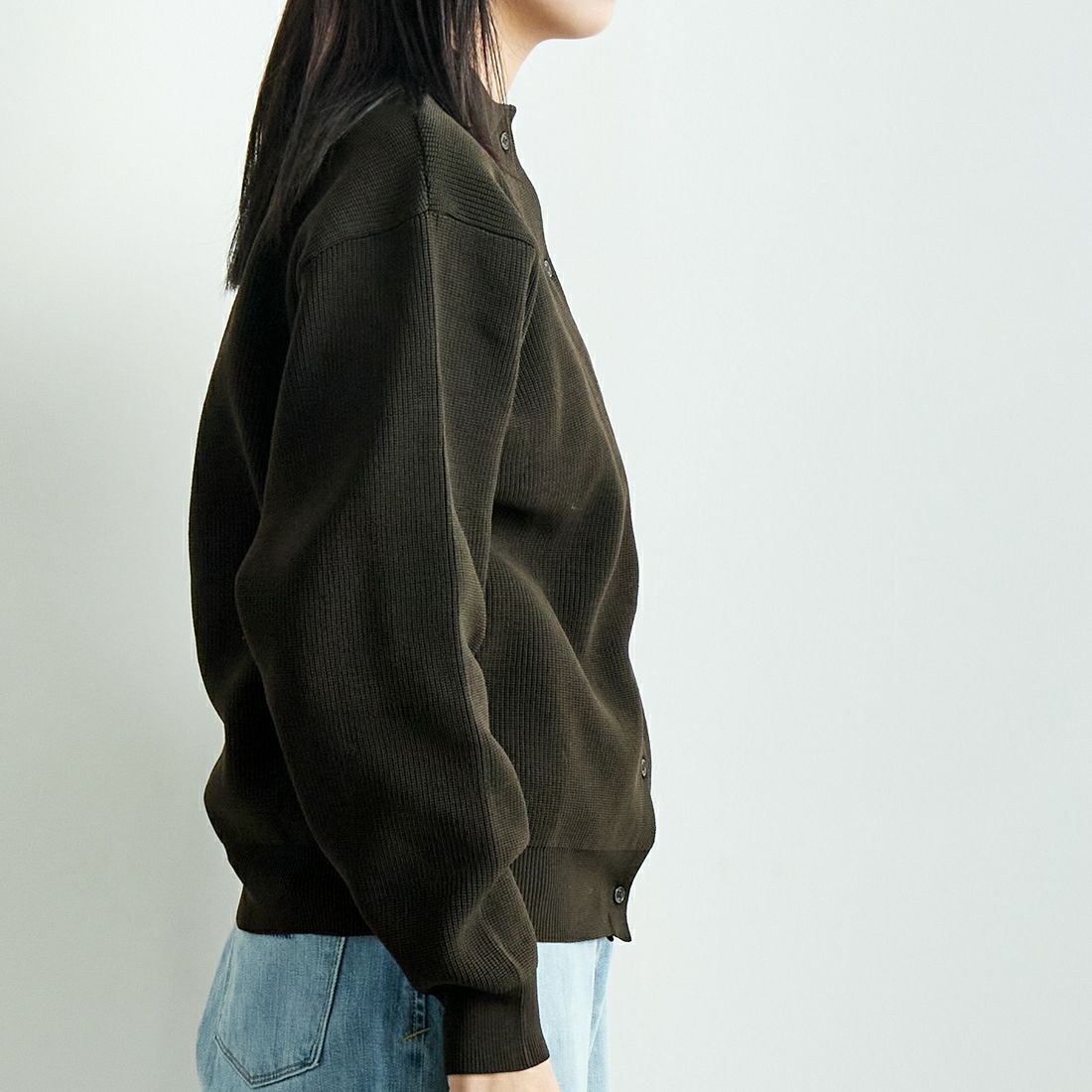 Jf Ready Made [ジェイエフレディメイド] ニットシャツ [724807] BROWN &&モデル身長：167cm 着用サイズ：F&&