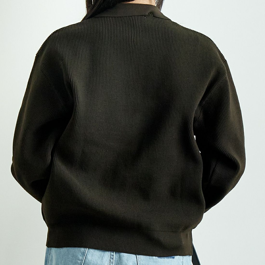 Jf Ready Made [ジェイエフレディメイド] ニットシャツ [724807] BROWN &&モデル身長：167cm 着用サイズ：F&&