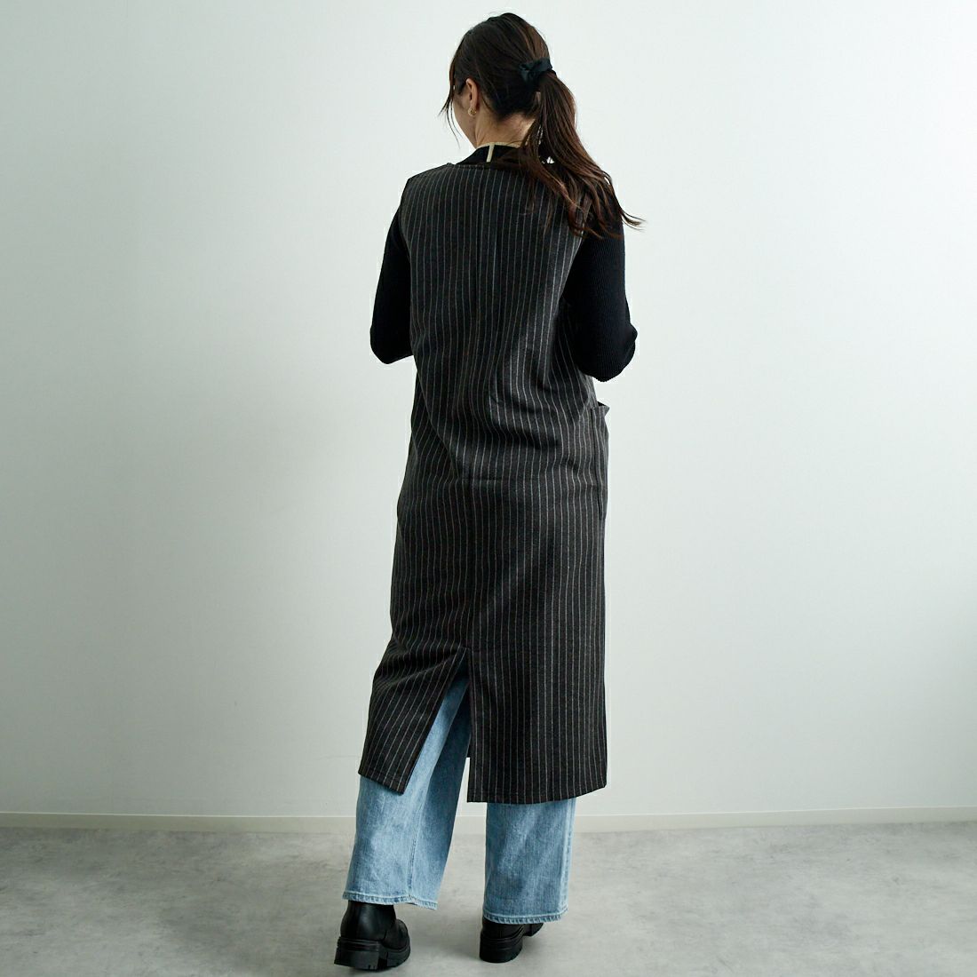 Jf Ready Made [ジェイエフレディメイド] Vネックワンピース [8544706-01] 14 ｸﾞﾚｰｽﾄﾗ &&モデル身長：167cm 着用サイズ：F&&