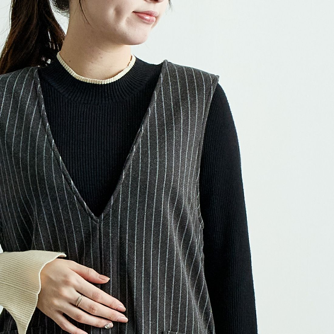 Jf Ready Made [ジェイエフレディメイド] Vネックワンピース [8544706-01] 14 ｸﾞﾚｰｽﾄﾗ