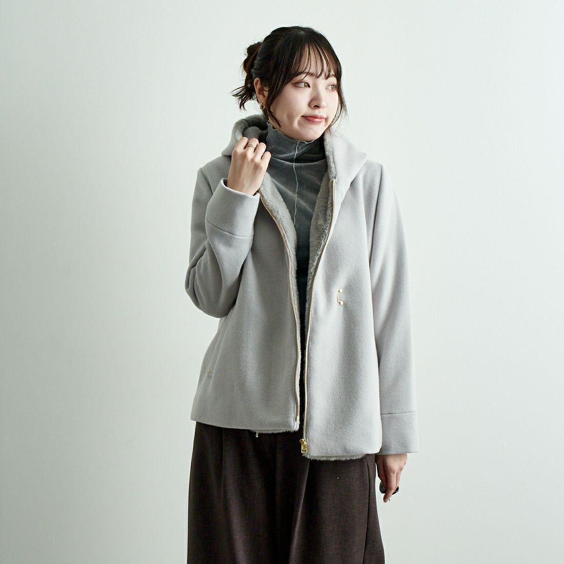 Jeans Factory Clothes [ジーンズファクトリークローズ] ウールカルゼコート [784804] 11 Lｸﾞﾚｰ &&モデル身長：167cm 着用サイズ：F&&