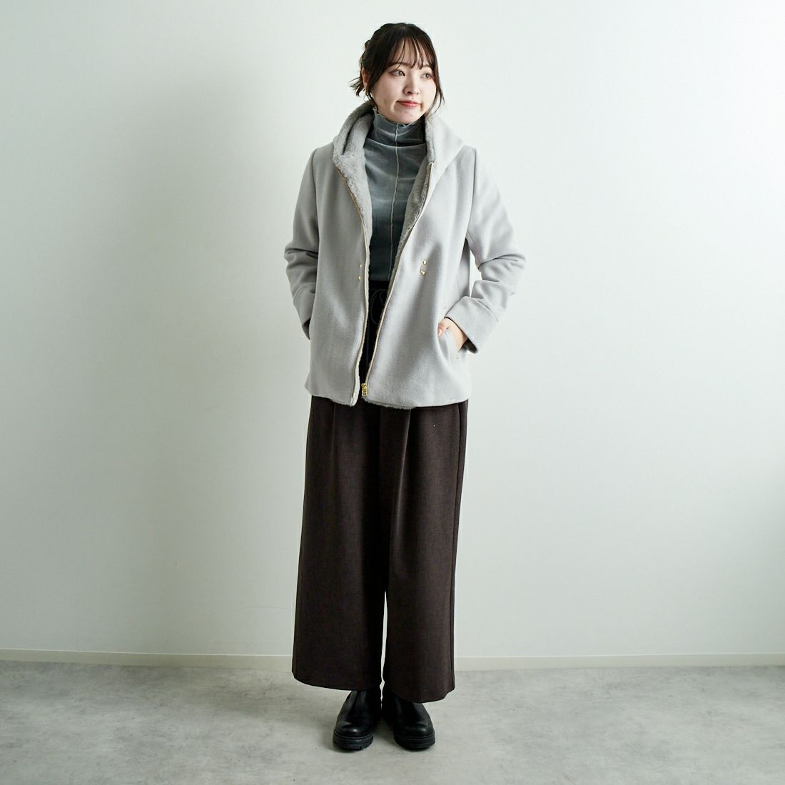 Jeans Factory Clothes [ジーンズファクトリークローズ] ウールカルゼコート [784804] 11 Lｸﾞﾚｰ &&モデル身長：167cm 着用サイズ：F&&