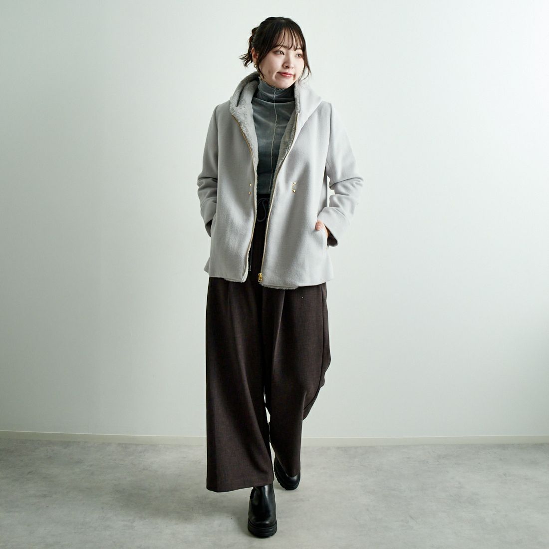 Jeans Factory Clothes [ジーンズファクトリークローズ] ウールカルゼコート [784804] 11 Lｸﾞﾚｰ &&モデル身長：167cm 着用サイズ：F&&