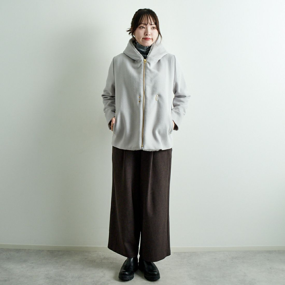 Jeans Factory Clothes [ジーンズファクトリークローズ] ウールカルゼコート [784804] 11 Lｸﾞﾚｰ &&モデル身長：167cm 着用サイズ：F&&