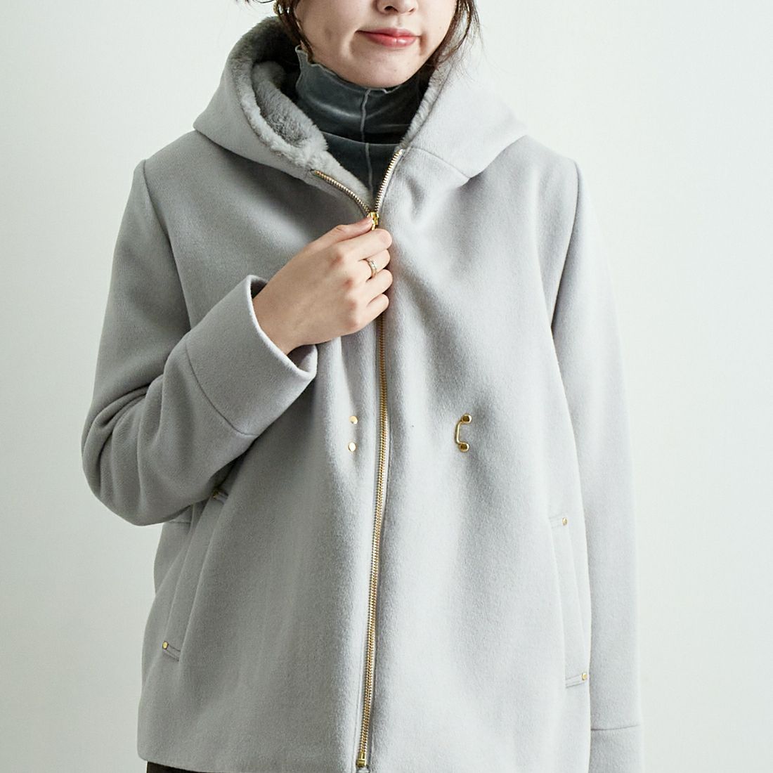 Jeans Factory Clothes [ジーンズファクトリークローズ] ウールカルゼコート [784804] 11 Lｸﾞﾚｰ &&モデル身長：167cm 着用サイズ：F&&