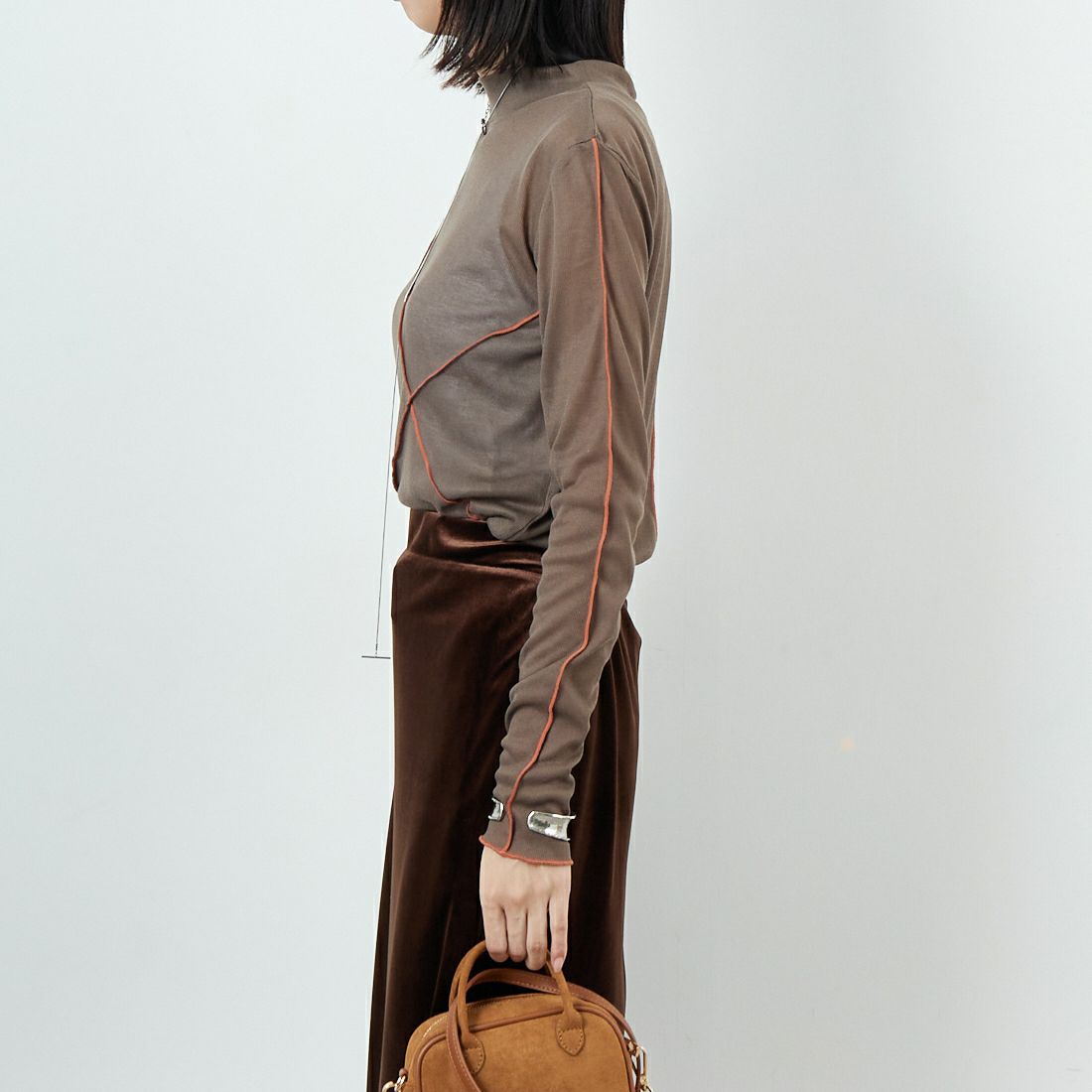 Jf Ready Made [ジェイエフレディメイド] 2WAY配色ラインインナー [999-22108] ﾌﾞﾗｳﾝ/ﾃﾗｺｯ &&モデル身長：162cm 着用サイズ：F&&