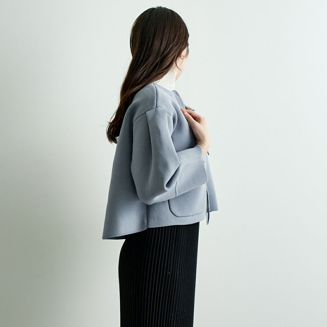 Jeans Factory Clothes [ジーンズファクトリークローズ] ランタンスリーブニットブルゾン [998-17535] 06 ｸﾞﾚｰ &&モデル身長：167cm 着用サイズ：F&&