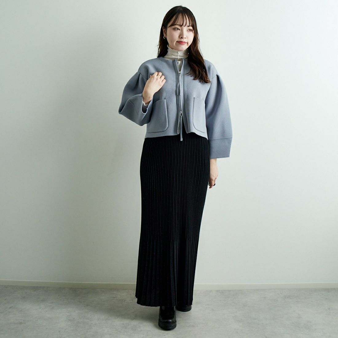 Jeans Factory Clothes [ジーンズファクトリークローズ] ランタンスリーブニットブルゾン [998-17535] 06 ｸﾞﾚｰ &&モデル身長：167cm 着用サイズ：F&&