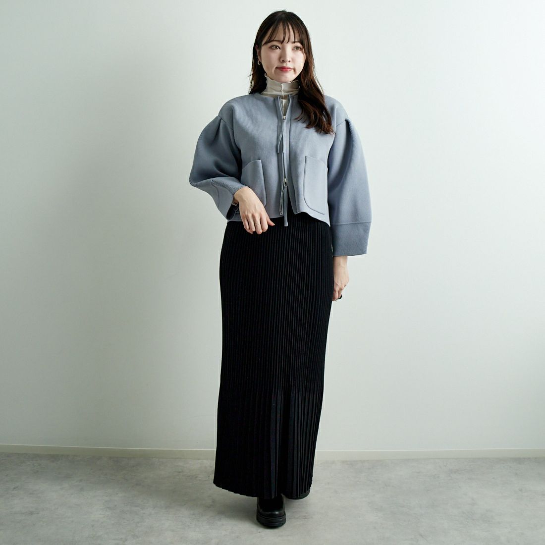 Jeans Factory Clothes [ジーンズファクトリークローズ] ランタンスリーブニットブルゾン [998-17535] 06 ｸﾞﾚｰ &&モデル身長：167cm 着用サイズ：F&&