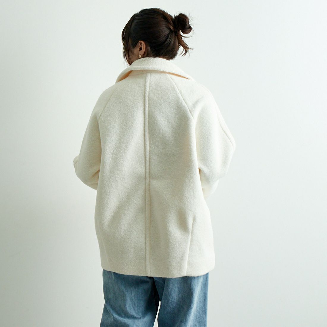 Jeans Factory Clothes [ジーンズファクトリークローズ] ライトウェーブニットショートPコート [8920574-00] 02 ｵﾌ &&モデル身長：167cm 着用サイズ：F&&
