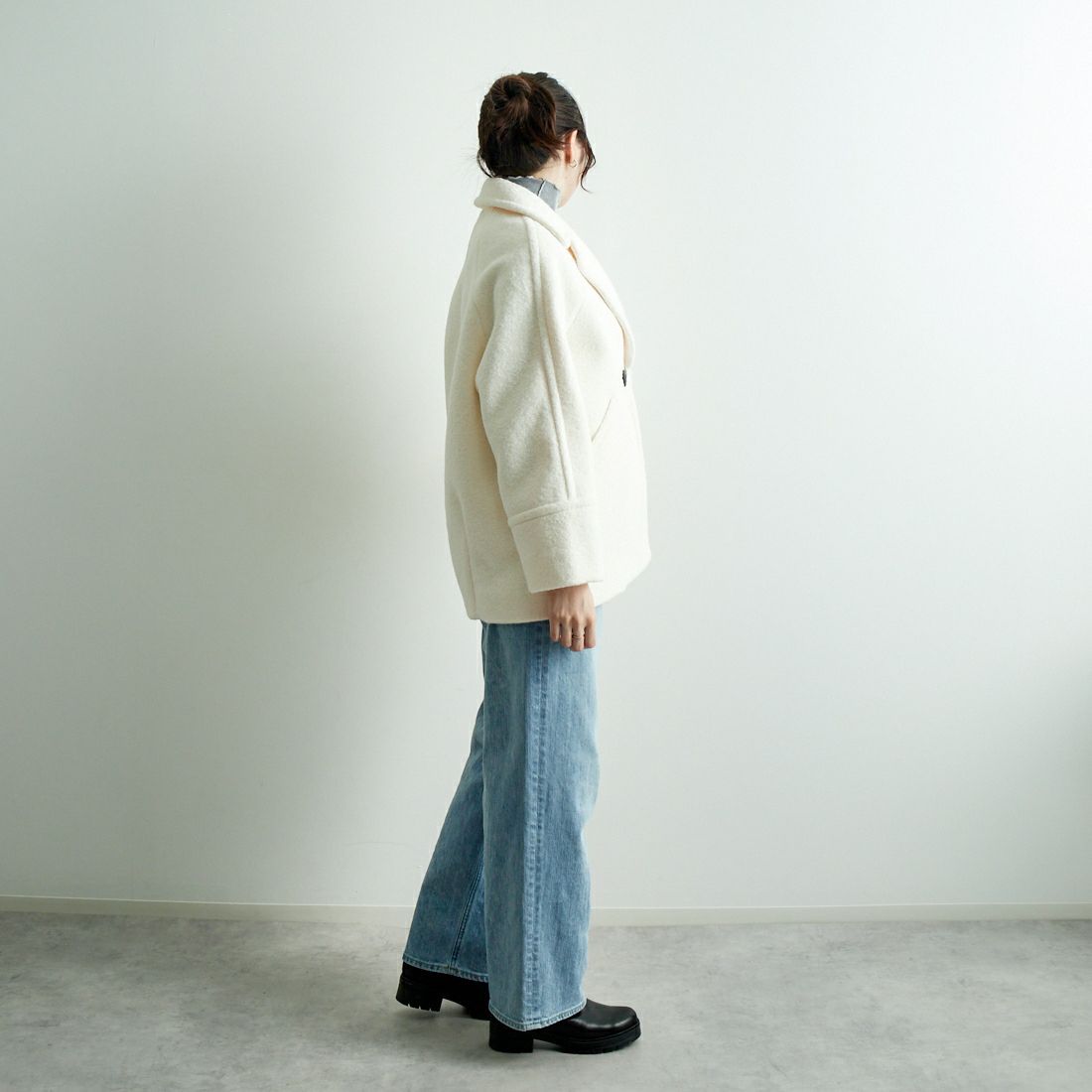 Jeans Factory Clothes [ジーンズファクトリークローズ] ライトウェーブニットショートPコート [8920574-00] 02 ｵﾌ &&モデル身長：167cm 着用サイズ：F&&