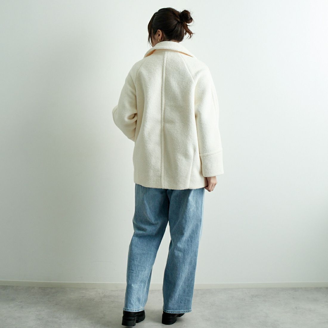 Jeans Factory Clothes [ジーンズファクトリークローズ] ライトウェーブニットショートPコート [8920574-00] 02 ｵﾌ &&モデル身長：167cm 着用サイズ：F&&