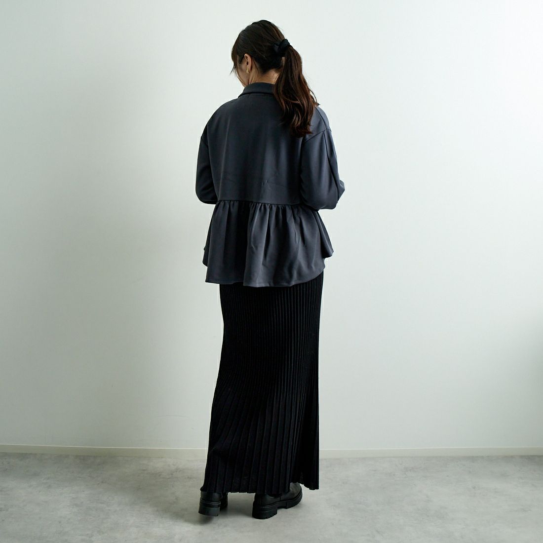 Jeans Factory Clothes [ジーンズファクトリークローズ] ダンボールニットスタンドブルゾン [7645518] C.GRAY &&モデル身長：167cm 着用サイズ：F&&