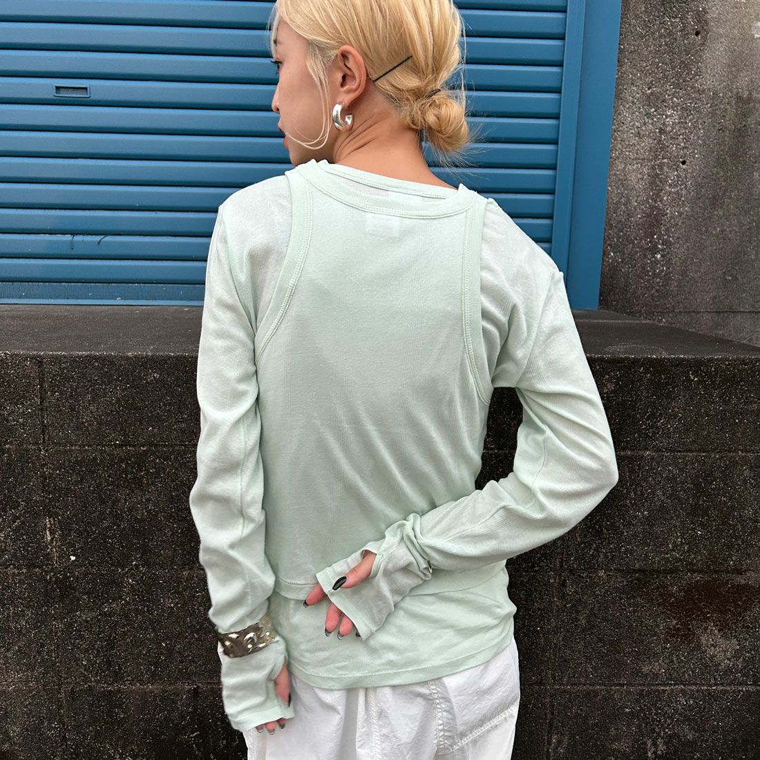 Robert P.Miller [ロバートピーミラー] 別注 2ピース タンクトップレイヤードシアーカットソー [RM251-1151IN-JF] MELON &&モデル身長：150cm 着用サイズ：F&&