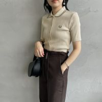 FRED PERRY [フレッドペリー] 別注 ツインティップライン リブポロシャツ [FPW-25S-009-JF] OAT/SHADE &&モデル身長：160cm 着用サイズ：8&&