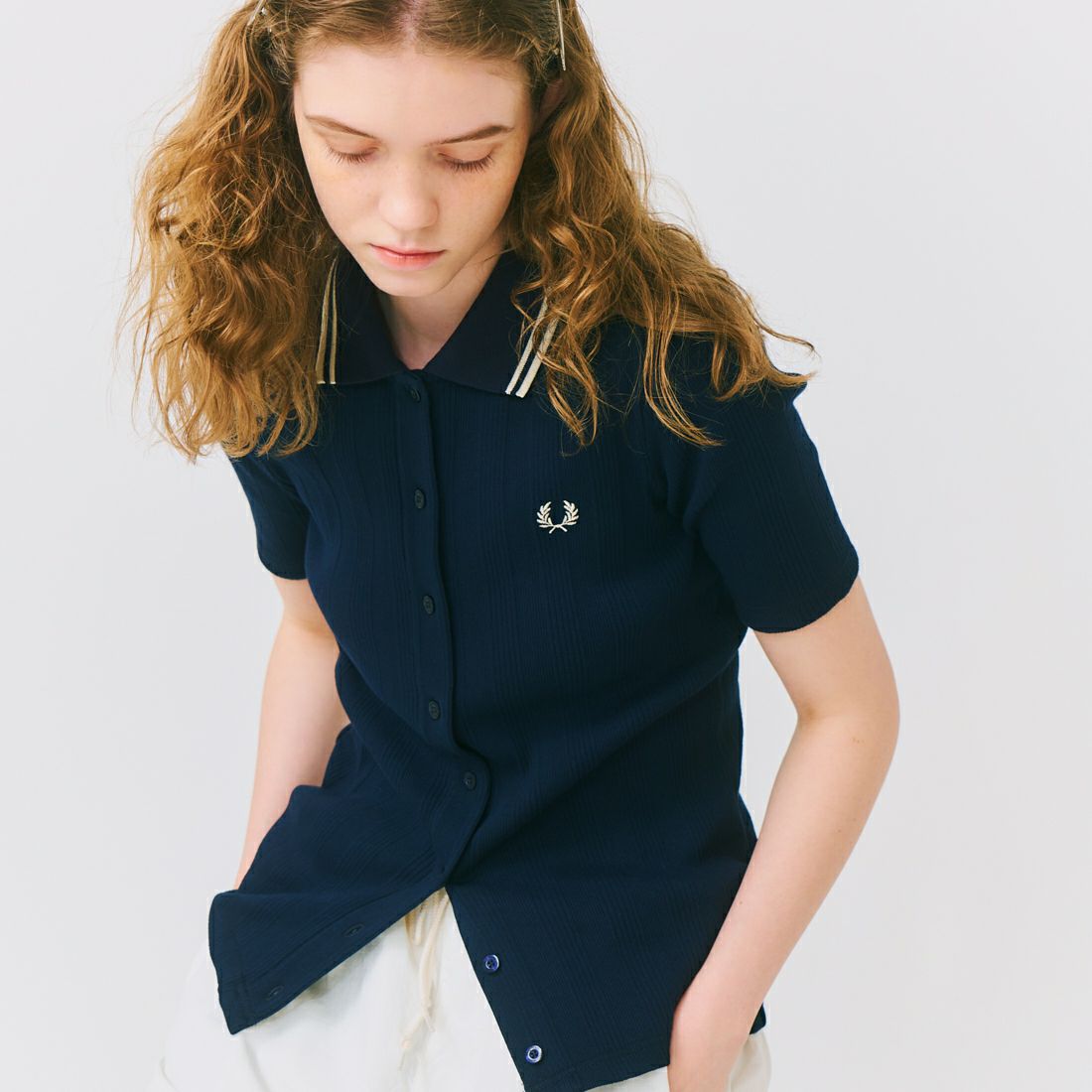 FRED PERRY [フレッドペリー] 別注 ツインティップライン リブポロシャツ [FPW-25S-009-JF] NVY/OAT