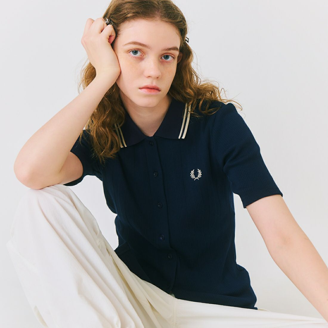 FRED PERRY [フレッドペリー] 別注 ツインティップライン リブポロシャツ [FPW-25S-009-JF] NVY/OAT