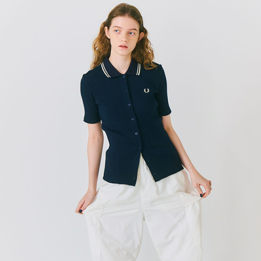 FRED PERRY [フレッドペリー] 別注 ツインティップライン リブポロシャツ [FPW-25S-009-JF] NVY/OAT