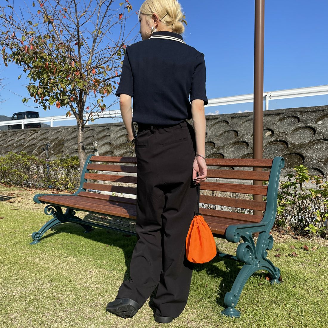 FRED PERRY [フレッドペリー] 別注 ツインティップライン リブポロシャツ [FPW-25S-009-JF] NVY/OAT &&モデル身長：150cm 着用サイズ：8&&