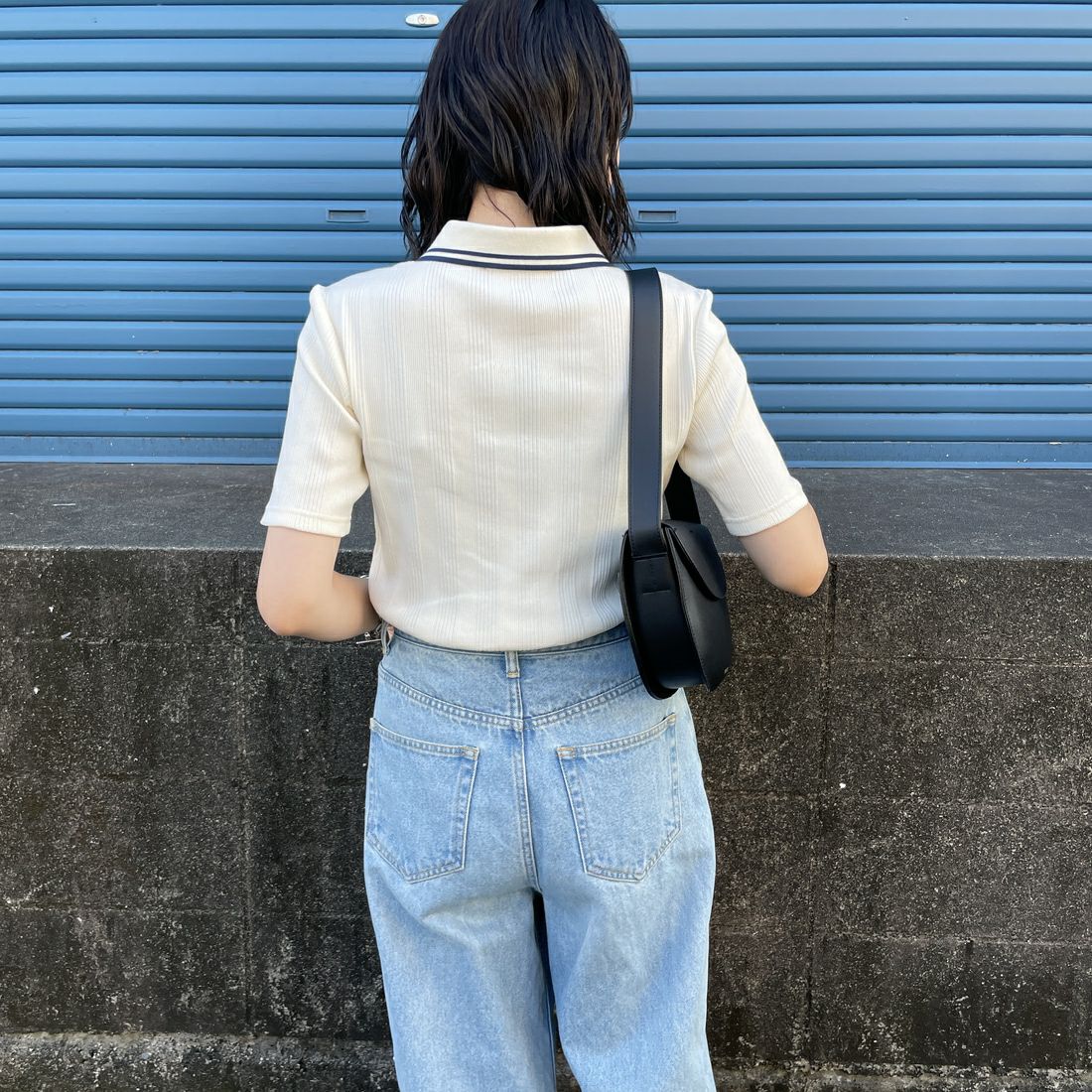 FRED PERRY [フレッドペリー] 別注 ツインティップライン リブポロシャツ [FPW-25S-009-JF] ECR/BLU &&モデル身長：160cm 着用サイズ：10&&
