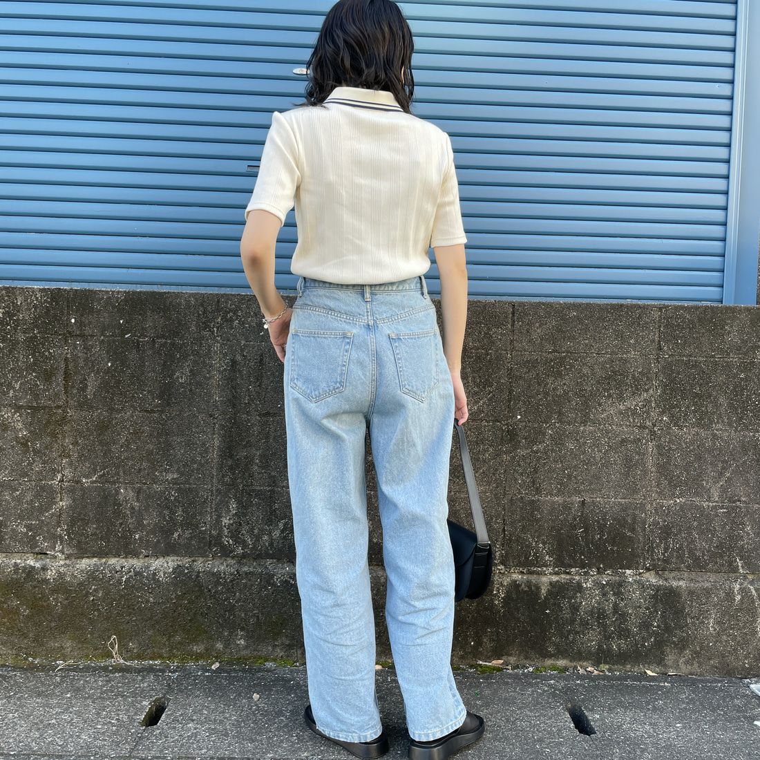 FRED PERRY [フレッドペリー] 別注 ツインティップライン リブポロシャツ [FPW-25S-009-JF] ECR/BLU &&モデル身長：160cm 着用サイズ：10&&