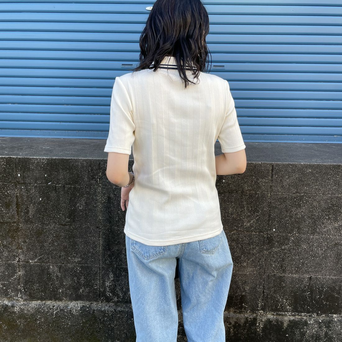 FRED PERRY [フレッドペリー] 別注 ツインティップライン リブポロシャツ [FPW-25S-009-JF] ECR/BLU &&モデル身長：160cm 着用サイズ：10&&