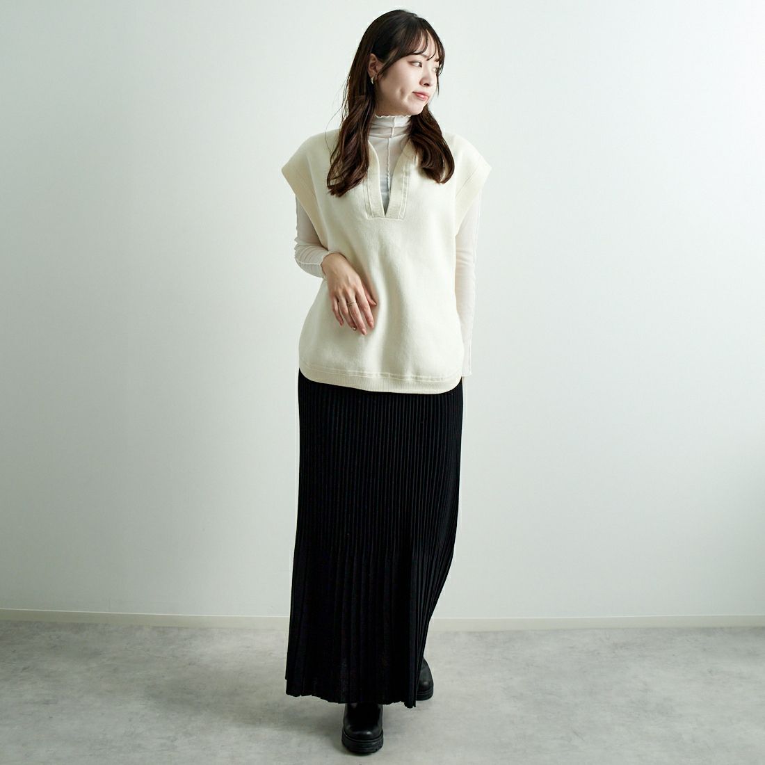 Jf Ready Made [ジェイエフレディメイド] スウェットライクベスト [61384-DD] OFF WHITE &&モデル身長：167cm 着用サイズ：F&&