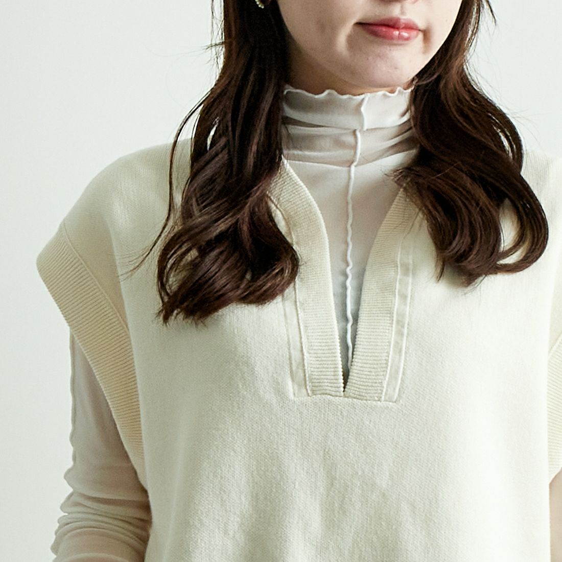 Jf Ready Made [ジェイエフレディメイド] スウェットライクベスト [61384-DD] OFF WHITE &&モデル身長：167cm 着用サイズ：F&&