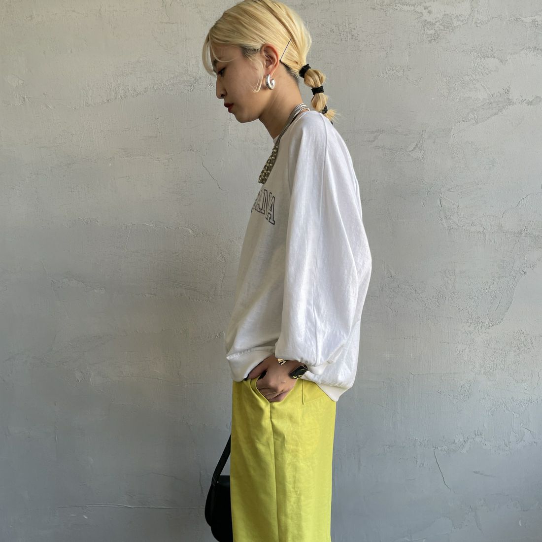 Americana × JEANS FACTORY [アメリカーナ × ジーンズファクトリー] 別注 7分袖 ラグランスリーブプリントTシャツ [ASO-777-1-JF] ﾎﾜｲﾄ &&モデル身長：150cm 着用サイズ：ONE SIZE&&