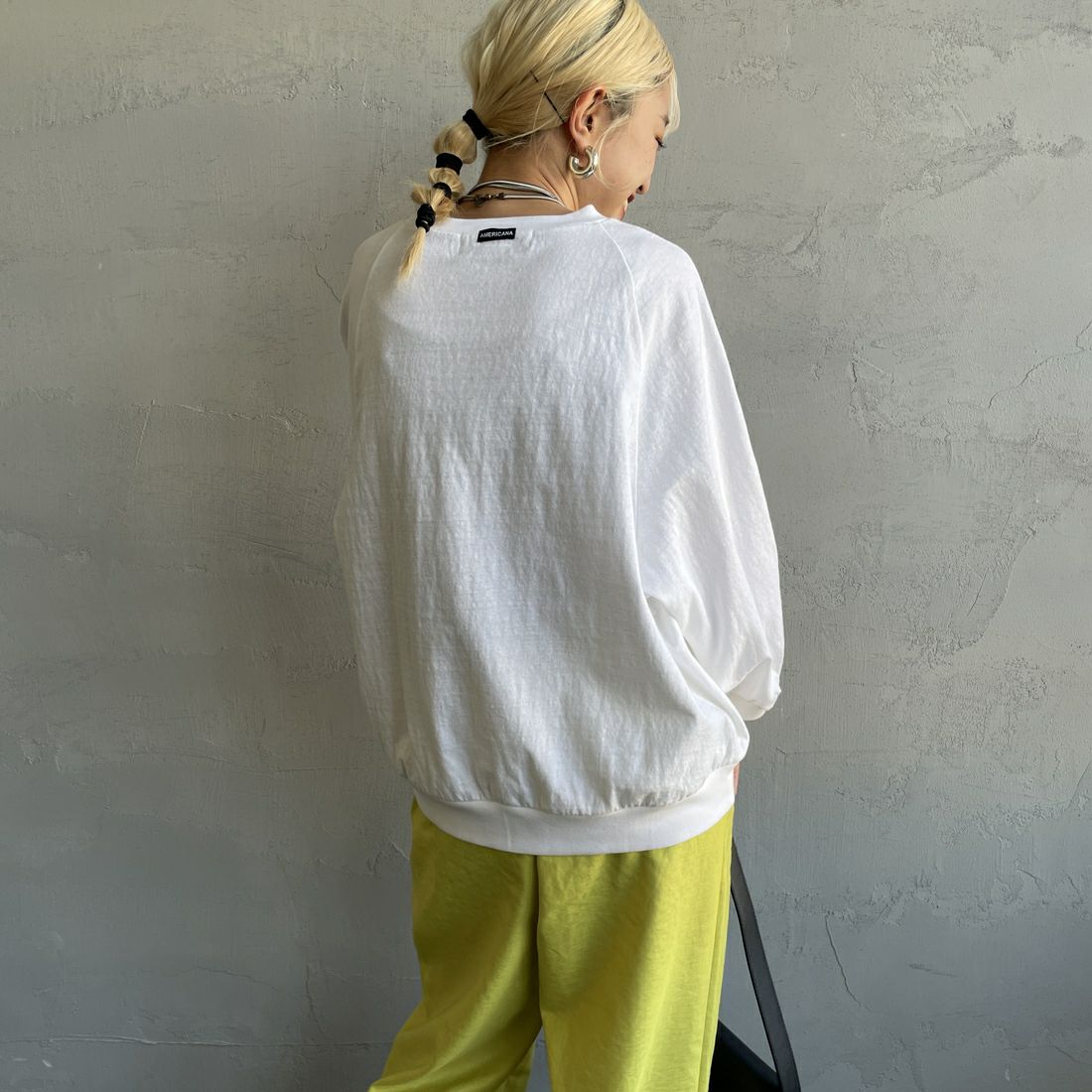 Americana × JEANS FACTORY [アメリカーナ × ジーンズファクトリー] 別注 7分袖 ラグランスリーブプリントTシャツ [ASO-777-1-JF] ﾎﾜｲﾄ &&モデル身長：150cm 着用サイズ：ONE SIZE&&