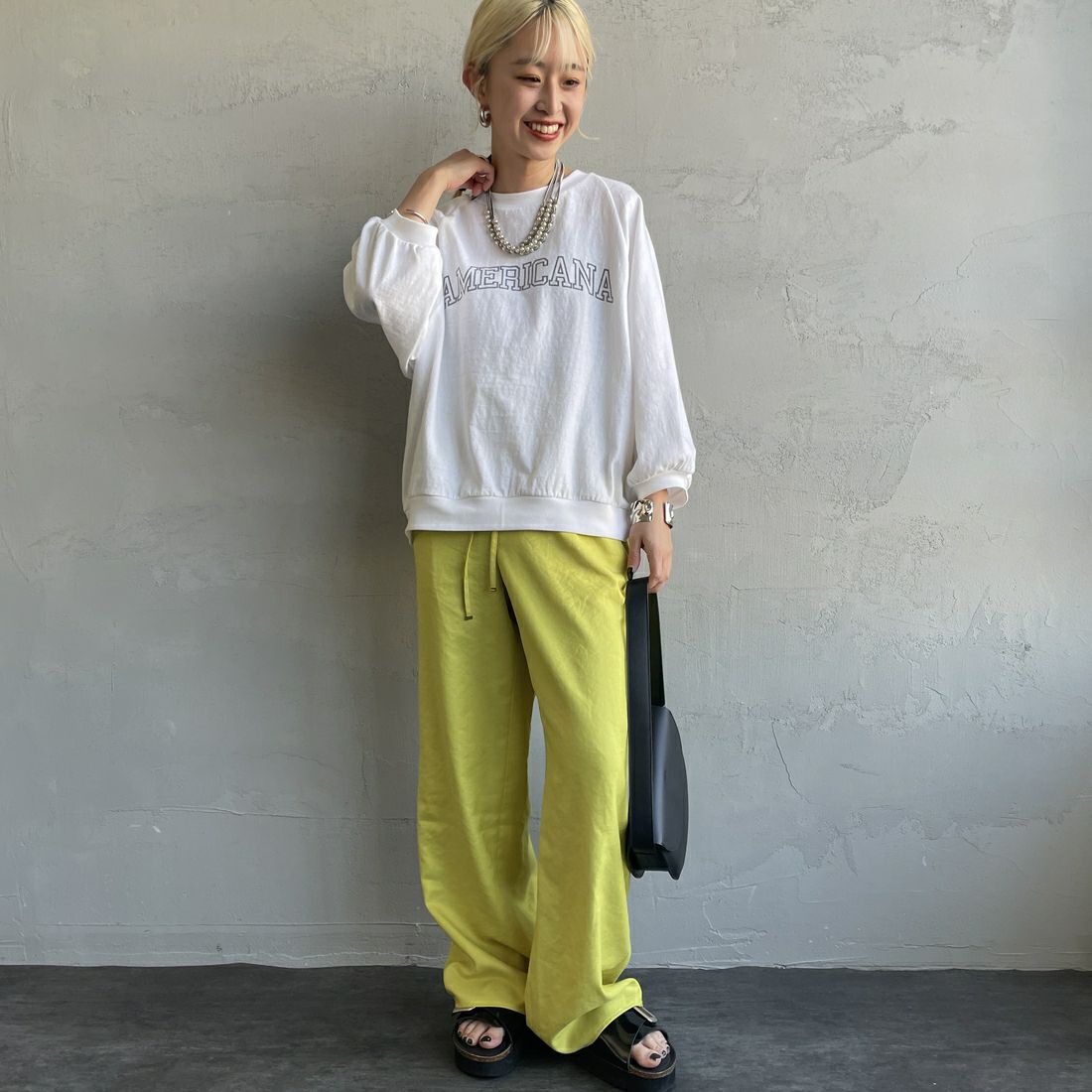 Americana × JEANS FACTORY [アメリカーナ × ジーンズファクトリー] 別注 7分袖 ラグランスリーブプリントTシャツ [ASO-777-1-JF] ﾎﾜｲﾄ &&モデル身長：150cm 着用サイズ：ONE SIZE&&