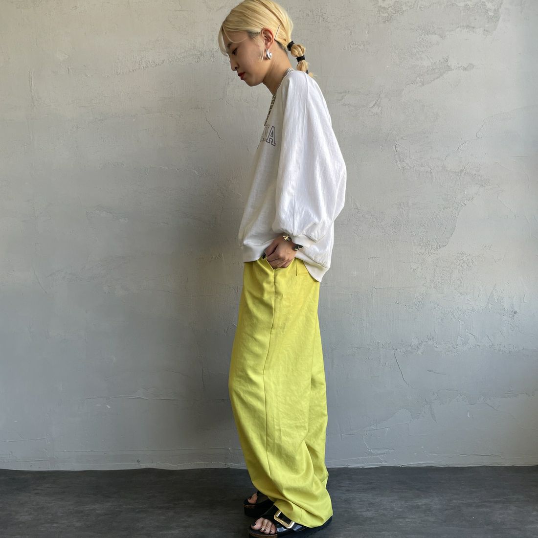 Americana × JEANS FACTORY [アメリカーナ × ジーンズファクトリー] 別注 7分袖 ラグランスリーブプリントTシャツ [ASO-777-1-JF] ﾎﾜｲﾄ &&モデル身長：150cm 着用サイズ：ONE SIZE&&