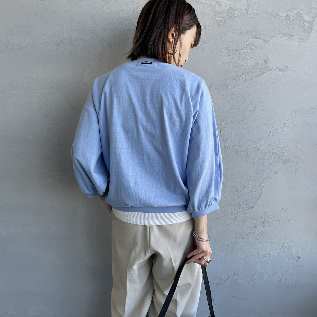 Americana × JEANS FACTORY [アメリカーナ × ジーンズファクトリー] 別注 7分袖 ラグランスリーブプリントTシャツ [ASO-777-1-JF] ｻｯｸｽ &&モデル身長：158cm 着用サイズ：ONE SIZE&&