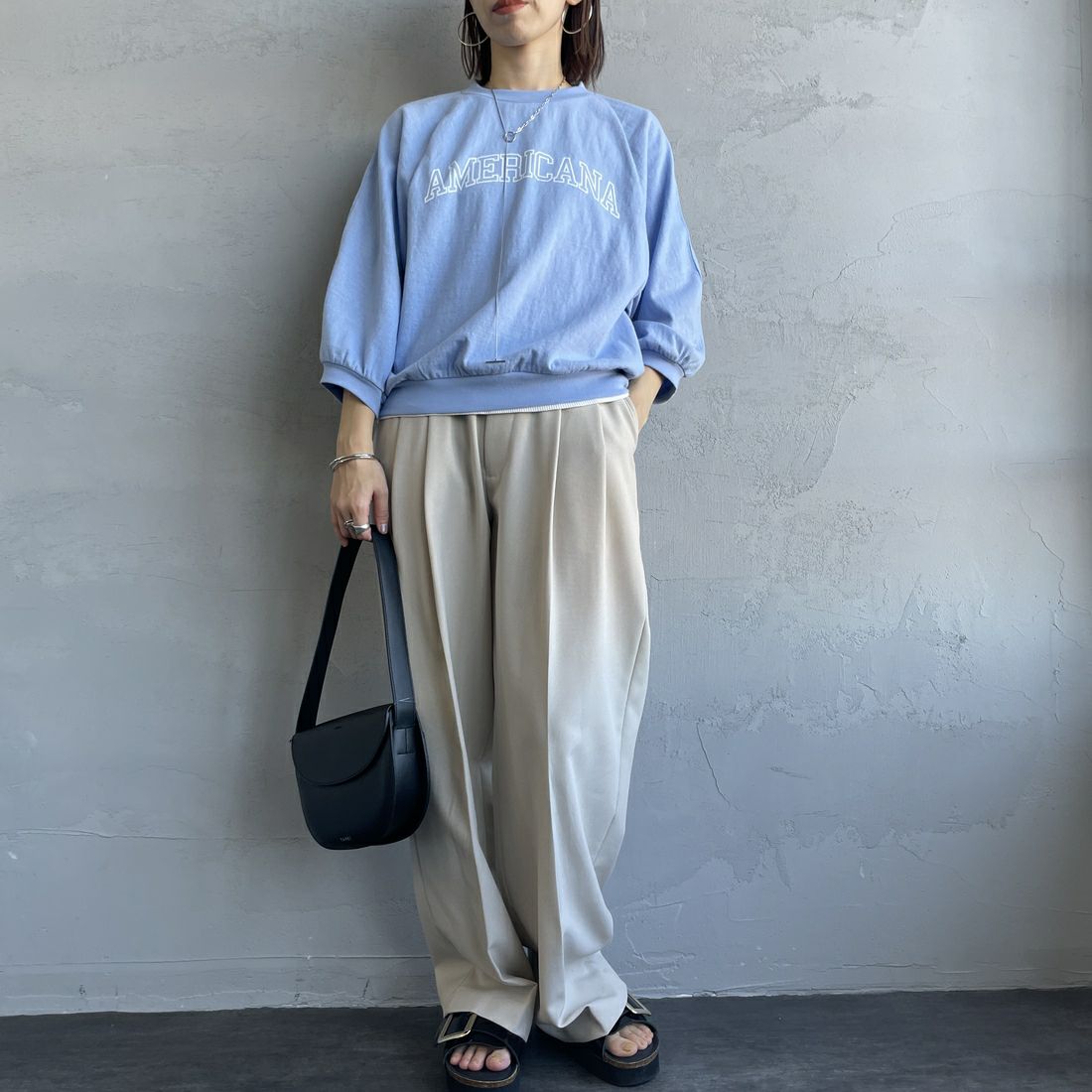 Americana × JEANS FACTORY [アメリカーナ × ジーンズファクトリー] 別注 7分袖 ラグランスリーブプリントTシャツ [ASO-777-1-JF] ｻｯｸｽ &&モデル身長：158cm 着用サイズ：ONE SIZE&&