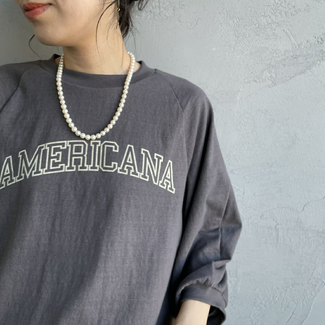 Americana × JEANS FACTORY [アメリカーナ × ジーンズファクトリー] 別注 7分袖 ラグランスリーブプリントTシャツ [ASO-777-1-JF] ﾁｬｺｰﾙ