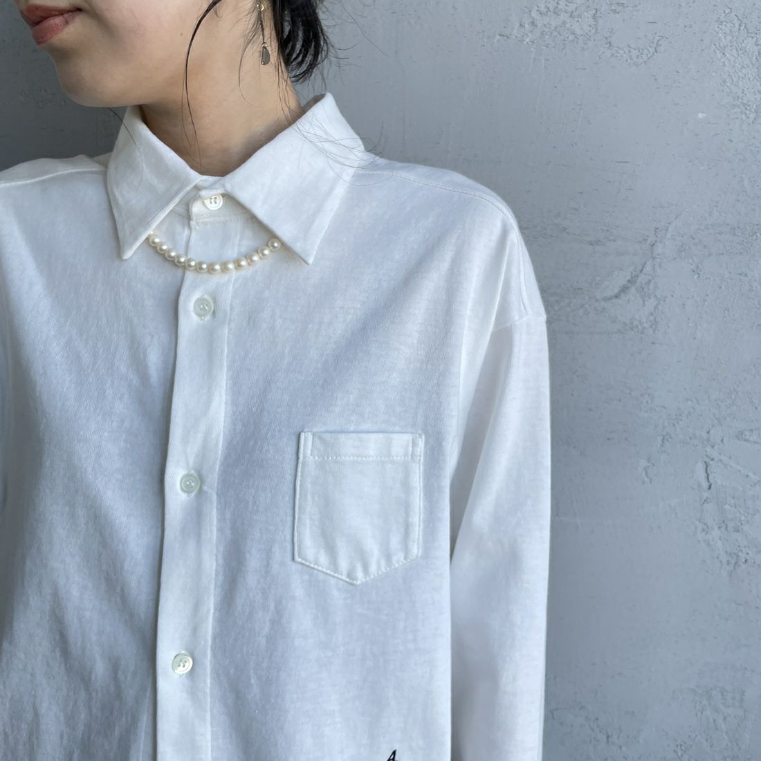 Americana × JEANS FACTORY [アメリカーナ × ジーンズファクトリー] 別注 ワンポイントロゴ刺繍 コットンジャージーポロ襟カットソーシャツ [ASO-778-1-JF] ﾎﾜｲﾄ