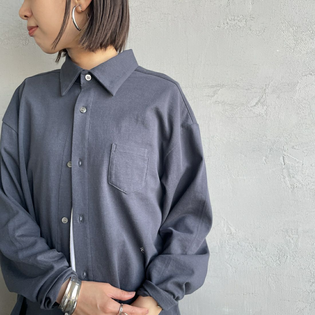 Americana × JEANS FACTORY [アメリカーナ × ジーンズファクトリー] 別注 ワンポイントロゴ刺繍 コットンジャージーポロ襟カットソーシャツ [ASO-778-1-JF] ｽﾐｸﾛ