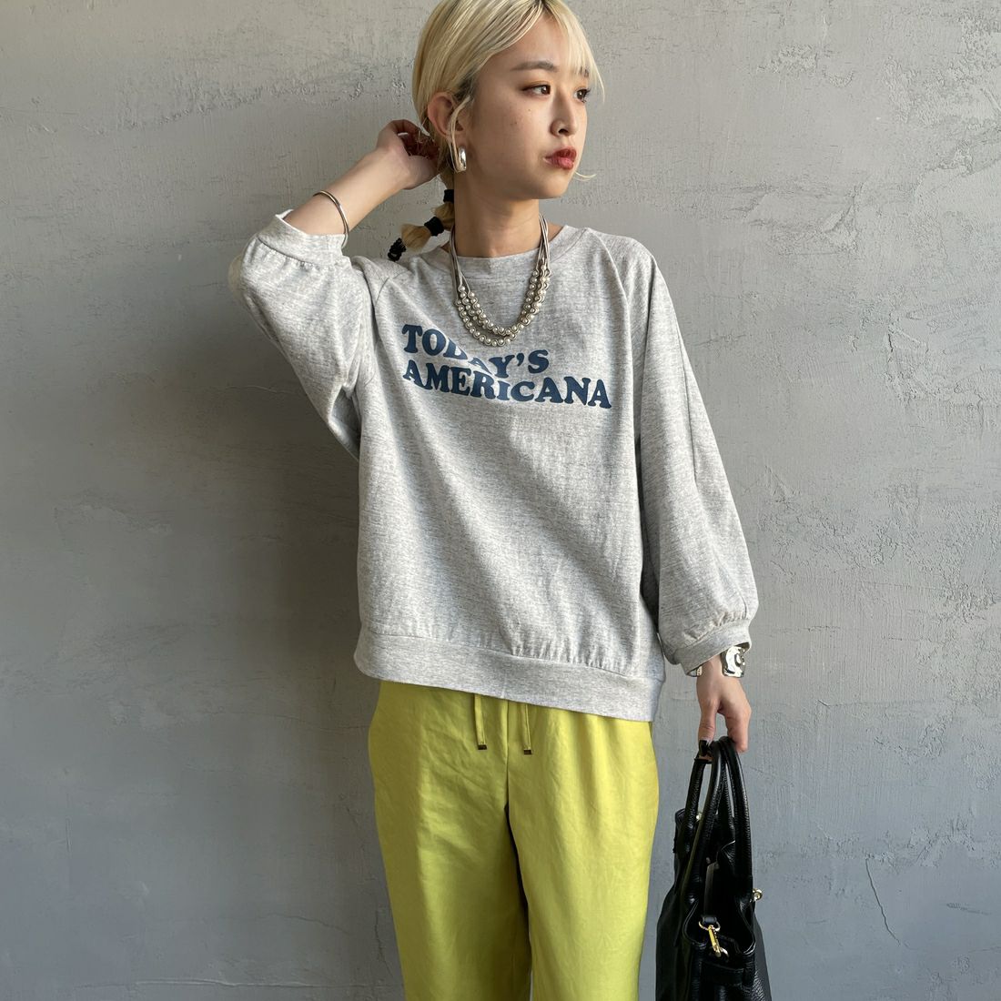 Americana × JEANS FACTORY [アメリカーナ × ジーンズファクトリー] 別注 7分袖 ラグランスリーブプリントTシャツ [ASO-777-2-JF] ﾓｸｸﾞﾚｰ &&モデル身長：150cm 着用サイズ：ONE SIZE&&