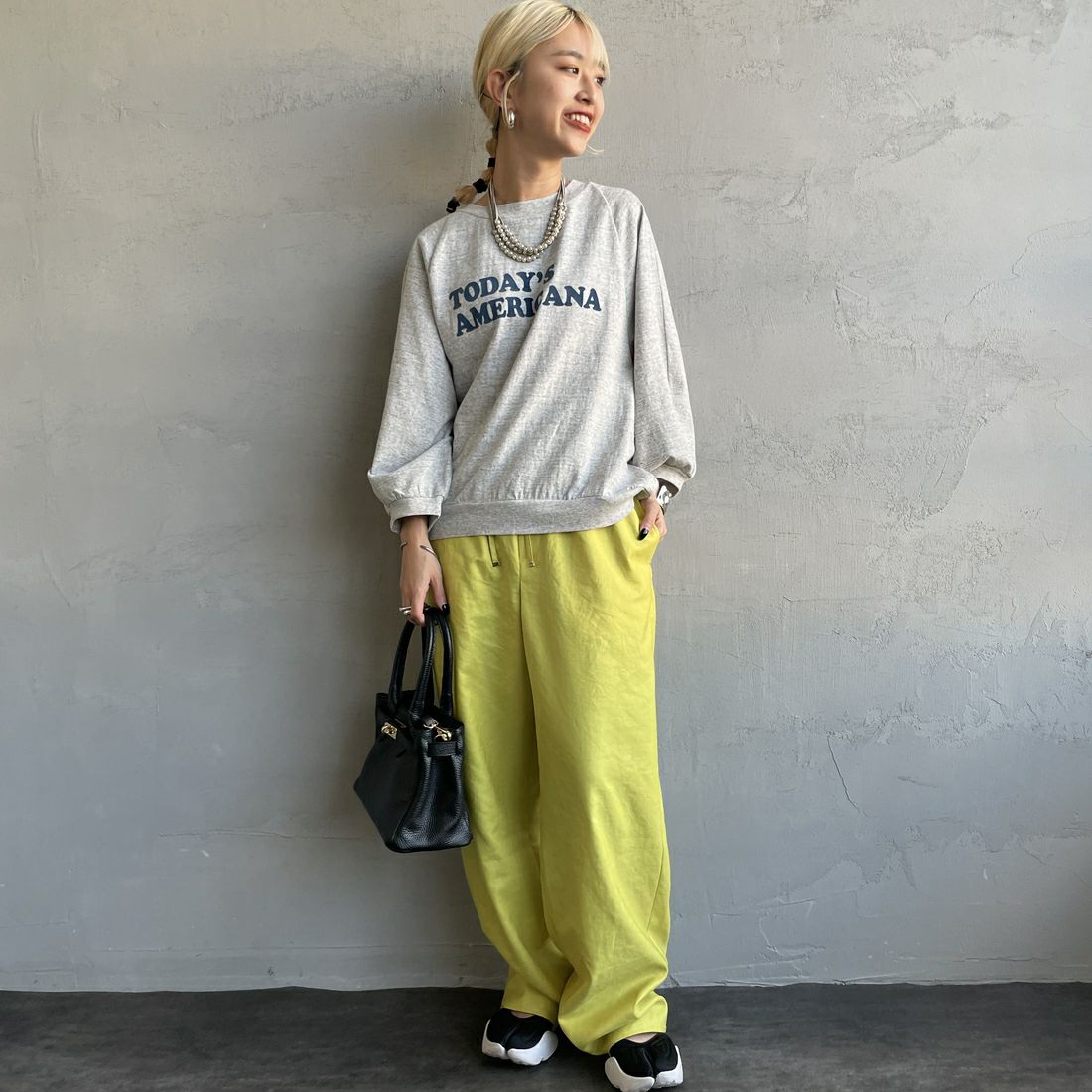 Americana × JEANS FACTORY [アメリカーナ × ジーンズファクトリー] 別注 7分袖 ラグランスリーブプリントTシャツ [ASO-777-2-JF] ﾓｸｸﾞﾚｰ &&モデル身長：150cm 着用サイズ：ONE SIZE&&