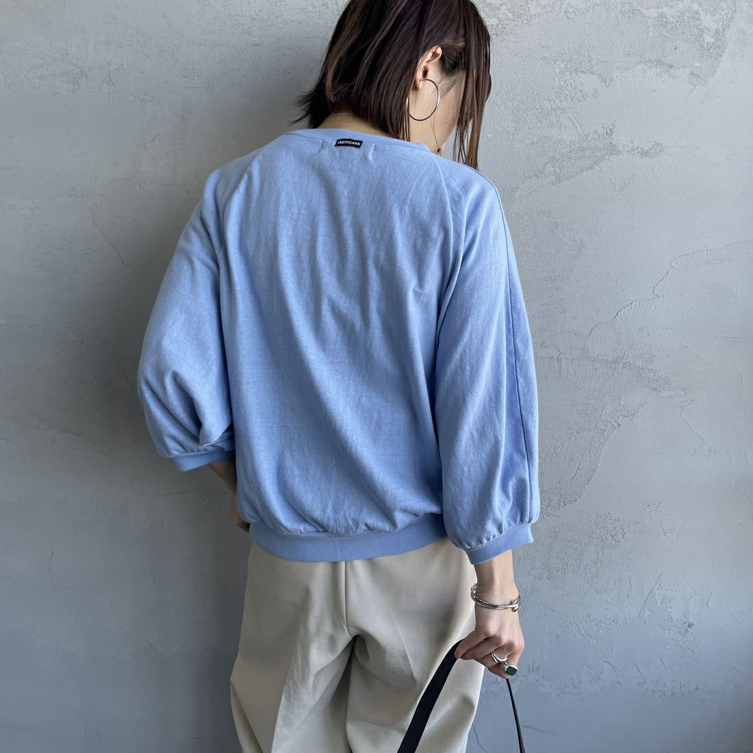 Americana × JEANS FACTORY [アメリカーナ × ジーンズファクトリー] 別注 7分袖 ラグランスリーブプリントTシャツ [ASO-777-2-JF] ｻｯｸｽ &&モデル身長：158cm 着用サイズ：ONE SIZE&&