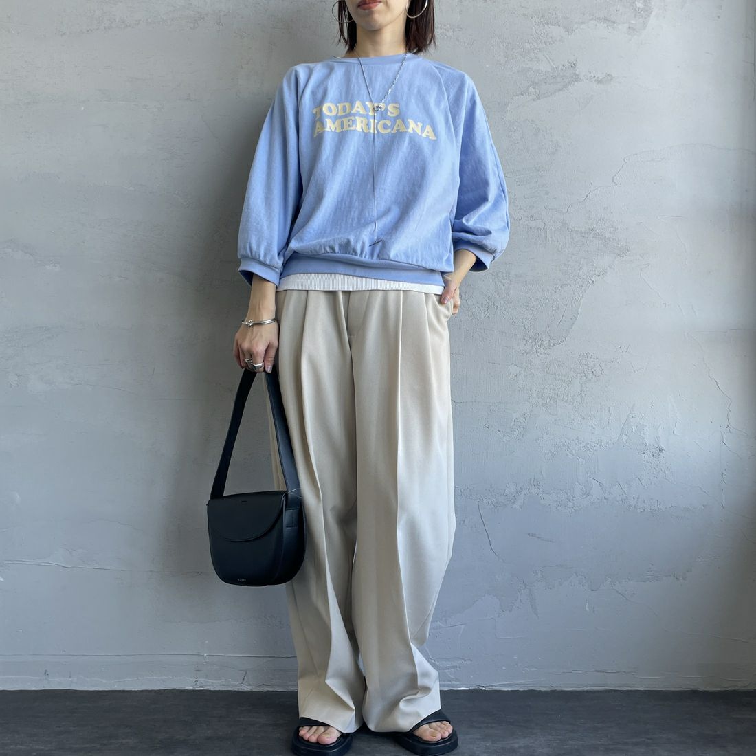 Americana × JEANS FACTORY [アメリカーナ × ジーンズファクトリー] 別注 7分袖 ラグランスリーブプリントTシャツ [ASO-777-2-JF] ｻｯｸｽ &&モデル身長：158cm 着用サイズ：ONE SIZE&&